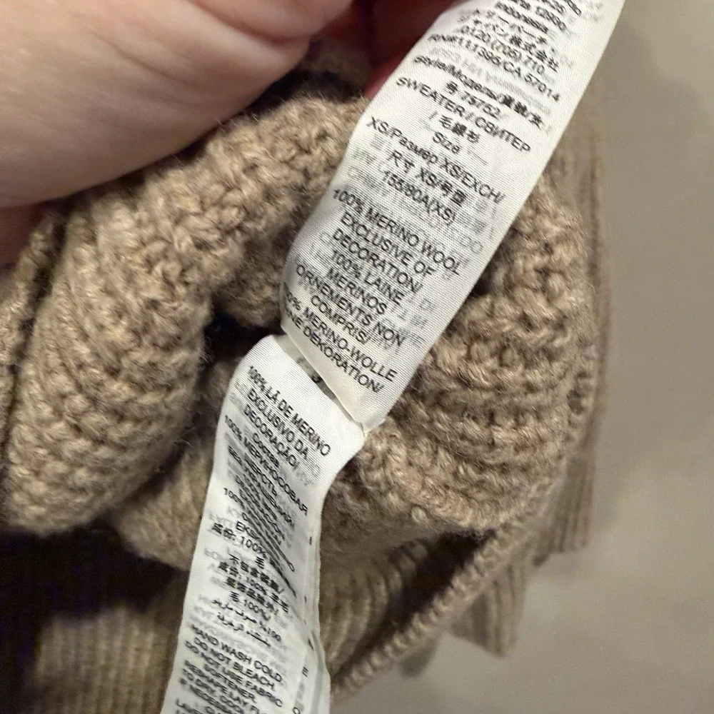 Tory Burch Sport Merino Wool Ribbed Tan Sweater XS Luxury